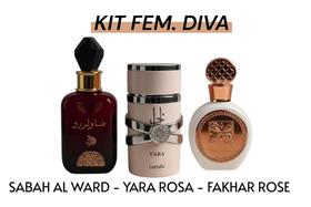 Kit DIVA - 3 Decants Feminino - Sabah Ward 10ml + Fakhar Rose 10ml + Yara Rosa 10ml Kit DIVA - 3 Decants Feminino - Sabah Ward 10ml + Fakhar Rose 10ml + Yara Rosa 10ml