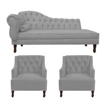 Kit Divã Cancun 160cm Braço Direito + 2 Poltronas Genesis com Strass Suede
