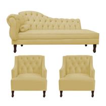 Kit Divã Cancun 185 cm Braço Direito + 2 Poltronas Genesis Amarelo