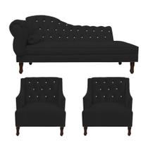 Kit Divã Cancun 185cm Braço Direito + 2 Poltronas Genesis com Strass Suede Kit Divã Cancun 185cm Braço Direito + 2 Poltronas Genesis com Strass Suede