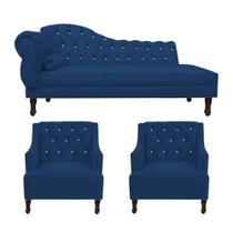 Kit Divã Cancun 185cm Braço Direito + 2 Poltronas Genesis com Strass Suede Kit Divã Cancun 185cm Braço Direito + 2 Poltronas Genesis com Strass Suede