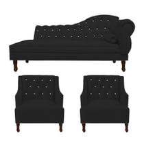 Kit Divã Cancun 185cm Braço Esquerdo + 2 Poltronas Genesis com Strass Suede