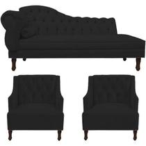 Kit Divã Cancun 185cm Direito com 2 Poltronas Genesis Preto