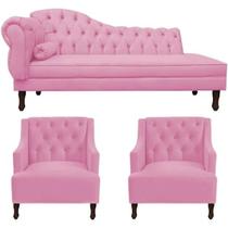 Kit Divã Cancun 185cm Direito com 2 Poltronas Genesis Rosa Kit Divã Cancun 185cm Direito com 2 Poltronas Genesis Rosa