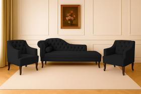 Kit Divã Cancun 185cm Esquerdo com 2 Poltronas Genesis Preto Kit Divã Cancun 185cm Esquerdo com 2 Poltronas Genesis Preto