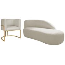 Kit Divã Luna 140cm Lado Direito e 01 Poltrona Base de Ferro Dourado Bouclé