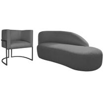 Kit Divã Luna 140cm Lado Direito e 01 Poltrona Base de Ferro Preto Linho Cinza Escuro Kit Divã Luna 140cm Lado Direito e 01 Poltrona Base de Ferro Preto Linho Cinza Escuro