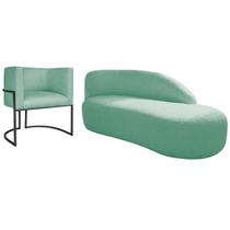 Kit Divã Luna 140cm Lado Direito e 01 Poltrona Base de Ferro Preto Suede