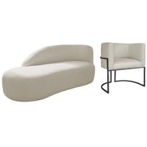 Kit Divã Luna 140cm Lado Esquerdo e 01 Poltrona Base de Ferro Preto Bouclé