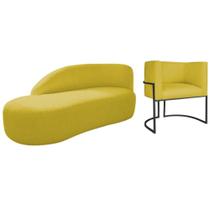 Kit Divã Luna 140cm Lado Esquerdo e 01 Poltrona Base de Ferro Preto Suede Amarelo Kit Divã Luna 140cm Lado Esquerdo e 01 Poltrona Base de Ferro Preto Suede Amarelo
