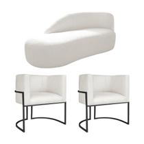 Kit Divã Luna 140cm Lado Esquerdo e 02 Poltronas Base de Ferro Preto Bouclé