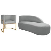 Kit Divã Luna 160cm Lado Direito e 01 Poltrona Base de Ferro Dourado Bouclé