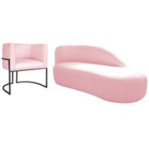 Kit Divã Luna 160cm Lado Direito e 01 Poltrona Base de Ferro Preto Suede