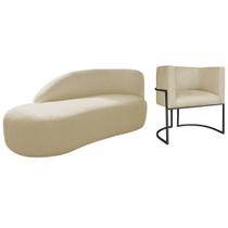 Kit Divã Luna 160cm Lado Esquerdo e 01 Poltrona Base de Ferro Preto Suede Bege Kit Divã Luna 160cm Lado Esquerdo e 01 Poltrona Base de Ferro Preto Suede Bege