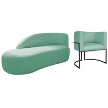 Kit Divã Luna 160cm Lado Esquerdo e 01 Poltrona Base de Ferro Preto Suede