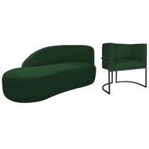 Kit Divã Luna 160cm Lado Esquerdo e 01 Poltrona Base de Ferro Preto Suede Verde