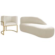 Kit Divã Luna 185cm Lado Direito e 01 Poltrona Base de Ferro Dourado Linho Kit Divã Luna 185cm Lado Direito e 01 Poltrona Base de Ferro Dourado Linho
