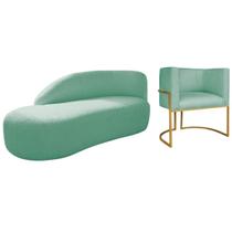 Kit Divã Luna 185cm Lado Esquerdo e 01 Poltrona Base de Ferro Dourado Suede