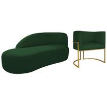 Kit Divã Luna 185cm Lado Esquerdo e 01 Poltrona Base de Ferro Dourado Suede Verde