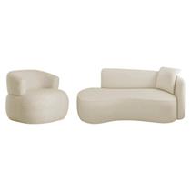 Kit Divã Recamier 150cm e Poltrona Luxo Suíça Lado Esquerdo Linho