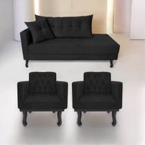 Kit Diva Recamier Azura 140cm Lado Direito e 02 Poltronas Classic Suede - Amarena Móveis