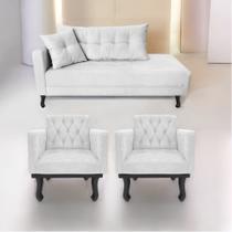 Kit Diva Recamier Azura 140cm Lado Direito e 02 Poltronas Classic Suede Branco - Amarena Móveis