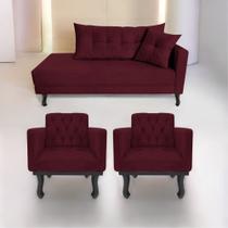 Kit Diva Recamier Azura 140cm Lado Esquerdo e 02 Poltronas Classic Suede - Amarena Móveis