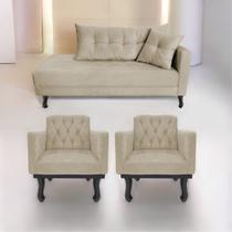 Kit Diva Recamier Azura 140cm Lado Esquerdo e 02 Poltronas Classic Suede - Doce Sonho Móveis