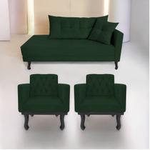 Kit Diva Recamier Azura 140cm Lado Esquerdo e 02 Poltronas Classic Suede Verde - Amarena Móveis