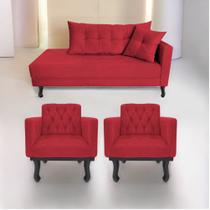 Kit Diva Recamier Azura 140cm Lado Esquerdo e 02 Poltronas Classic Suede Vermelho - Amarena Móveis