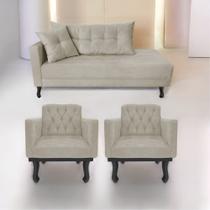 Kit Diva Recamier Azura 160cm Lado Direito e 02 Poltronas Classic Linho - Doce Sonho Móveis