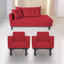 Kit Diva Recamier Azura 160cm Lado Direito e 02 Poltronas Classic Suede - Amarena Móveis