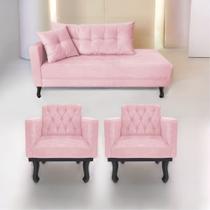 Kit Diva Recamier Azura 160cm Lado Direito e 02 Poltronas Classic Suede - Doce Sonho Móveis