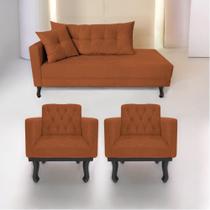 Kit Diva Recamier Azura 160cm Lado Direito e 02 Poltronas Classic Suede Terracota - Amarena Móveis