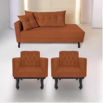 Kit Diva Recamier Azura 160cm Lado Direito e 02 Poltronas Classic Suede Terracota - Amarena Móveis