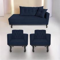 Kit Diva Recamier Azura 160cm Lado Esquerdo e 02 Poltronas Classic Suede - Doce Sonho Móveis