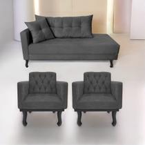 Kit Diva Recamier Azura 185cm Lado Direito e 02 Poltronas Classic Linho - Amarena Móveis