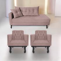 Kit Diva Recamier Azura 185cm Lado Direito e 02 Poltronas Classic Linho - Doce Sonho Móveis Kit Diva Recamier Azura 185cm Lado Direito e 02 Poltronas Classic Linho - Doce Sonho Móveis