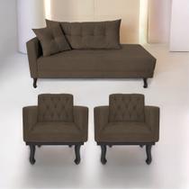 Kit Diva Recamier Azura 185cm Lado Direito e 02 Poltronas Classic Suede - ADJ Decor