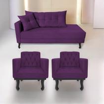 Kit Diva Recamier Azura 185cm Lado Direito e 02 Poltronas Classic Suede - ADJ Decor