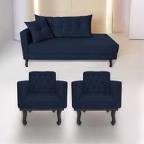 Kit Diva Recamier Azura 185cm Lado Direito e 02 Poltronas Classic Suede - Doce Sonho Móveis