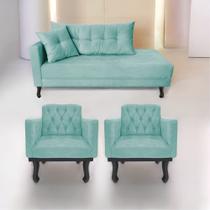 Kit Diva Recamier Azura 185cm Lado Direito e 02 Poltronas Classic Suede - Doce Sonho Móveis