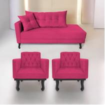 Kit Diva Recamier Azura 185cm Lado Direito e 02 Poltronas Classic Suede Pink - Amarena Móveis