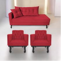 Kit Diva Recamier Azura 185cm Lado Direito e 02 Poltronas Classic Suede Vermelho - Amarena Móveis