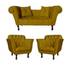 Kit Divã Recamier Daisy + 2 Poltronas Para Sala e Recepção