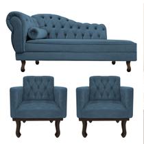 Kit Diva Recamier Diana 120cm Lado Direito e 2 Poltronas Classic Linho - Doce Sonho Móveis