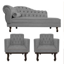 Kit Diva Recamier Diana 120cm Lado Direito e 2 Poltronas Classic Suede - Doce Sonho Móveis