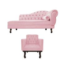 Kit Diva Recamier Diana 120cm Lado Esquerdo e 1 Poltrona Classic Suede - Amarena Móveis