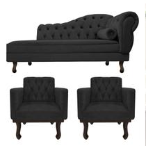 Kit Diva Recamier Diana 120cm Lado Esquerdo e 2 Poltrona Classic Linho - Doce Sonho Móveis