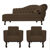 Kit Diva Recamier Diana 120cm Lado Esquerdo e 2 Poltronas Classic Suede - Amarena Móveis